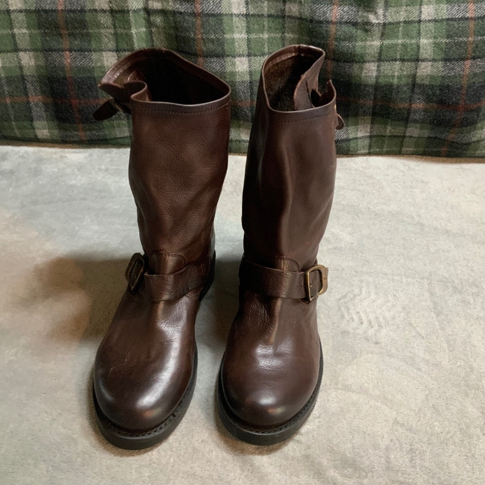 Frye Womens Veronica Short Dk Brown Leather Moto Engineer Boots Size 10 3476509 - Picture 2 of 9